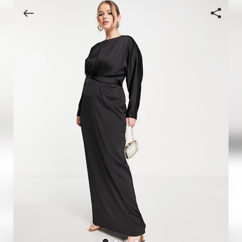 ASOS DESIGN Curve satin maxi dress with batwing sleeve and wrap waist